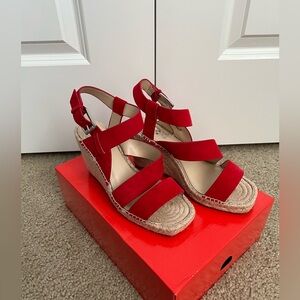 Vince Camuto Suede Espadrille Wedges - Martissy Razz Red Suede Size 6